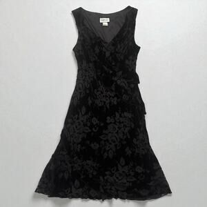 VTG Y2K Velvet Burnout Mini Dress Sz 8P Robbie Bee Black Ruffles Whimsigoth Hoco